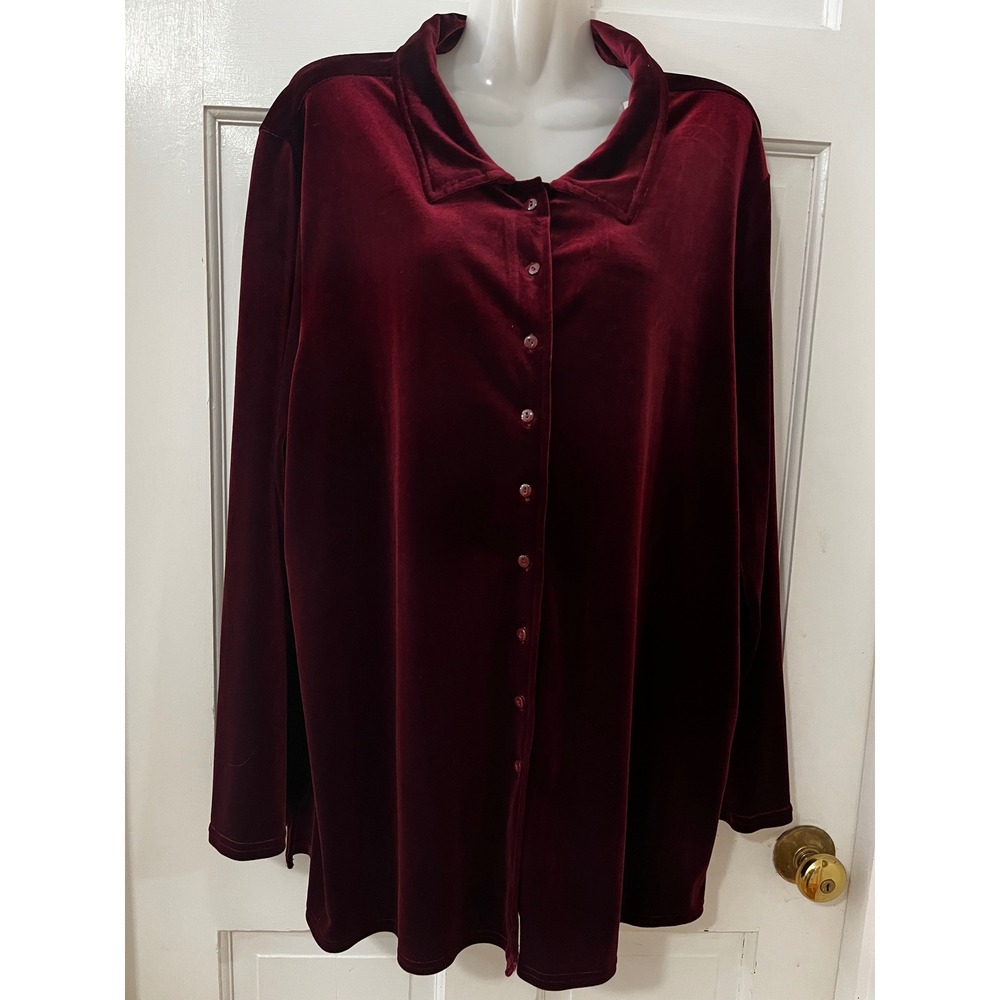 Soft by Avenue Burgundy Velvet Tunic Shirt Plus 22/24 Holiday Christmas NEW‎